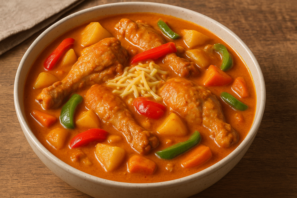Best Chicken Caldereta Recipe 12 Filipino Chicken Caldereta made with chicken drumsticks, potatoes, carrots, and bell peppers simmered in a thick, savory tomato-based sauce. - Best Chicken Caldereta Recipe