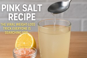 Pink Salt Recipe: The Viral Weight-Loss Trick 14 Glass of lemon pink salt water with Himalayan salt and fresh lemon slice — simple detox and bloating-relief recipe.
