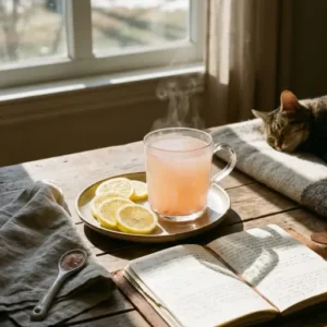 What Is the Recipe for the Pink Salt Trick? 14 A soothing morning setup featuring the pink salt trick drink, perfect for starting the day with hydration and calm energy.