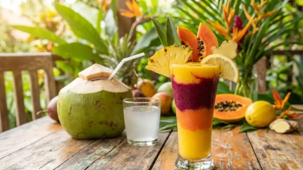 What Is the Brazilian Mounjaro Recipe? 12 Brazilian Mounjaro natural detox smoothie with pineapple, açaí, papaya, and ginger - Brazilian Mounjaro Recipe