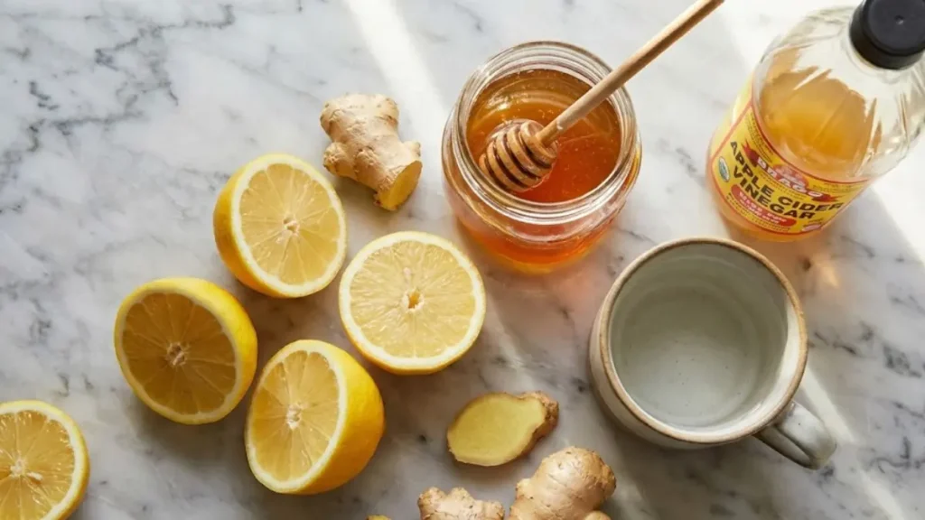 What Is the Natural Mounjaro Recipe? 4-Ingredient Drink for Weight Loss Explained 12 Four ingredients for natural Mounjaro recipe including lemon, ginger, apple cider vinegar, honey, and warm water