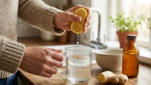 What Is the Natural Mounjaro Recipe? 4-Ingredient Drink for Weight Loss Explained 14 Fresh lemon juice being squeezed into warm water while preparing the natural Mounjaro drink at home