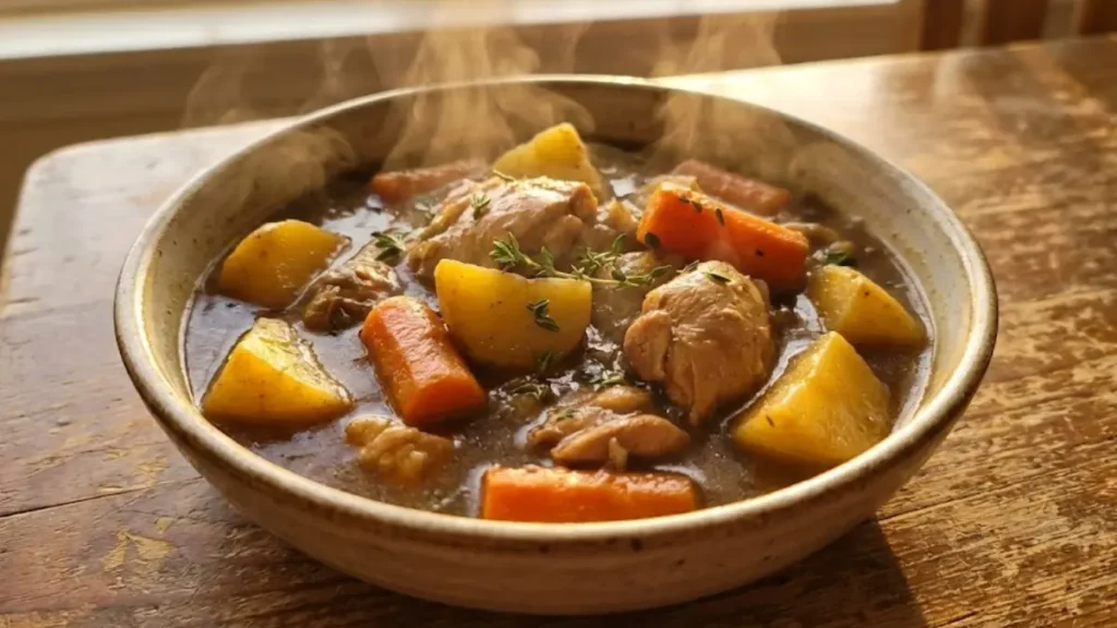 Hearty Chicken Stew Recipe 12 Homemade one-pot chicken stew Recipe served hot in a rustic bowl