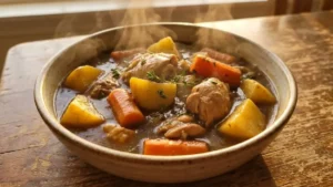 Hearty Chicken Stew Recipe 14 Homemade one-pot chicken stew served hot in a rustic bowl
