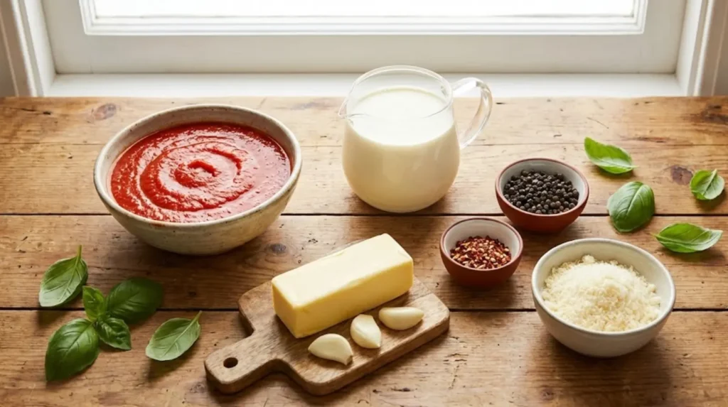 Aurora Sauce Recipe 12 Ingredients for aurora sauce recipe on kitchen counter
