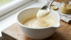 Cookout Sauce Recipe 15 Mayonnaise being added to a mixing bowl to start making cookout sauce