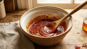 Hot Honey Rub Recipe 15 Mixing hot honey rub spices in a bowl to create a sweet and spicy dry seasoning blend