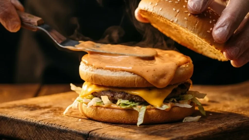 Big Mac Sauce Recipe 13 Spreading Big Mac special sauce on a burger bun