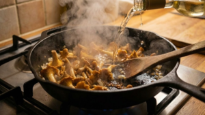 How to Make Rahmschwammerl Recipe 17 Adding wine to deglaze pan