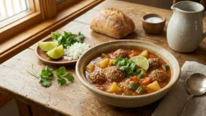 Easy Albondigas Soup Recipe in Crock Pot 21 Albondigas soup served hot with cilantro