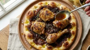 Authentic Palestinian Musakhan Recipe 19 Assembling Palestinian Musakhan with chicken over onions and bread