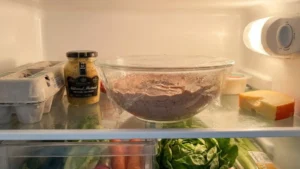 Braunschweiger Dip Recipe 18 Braunschweiger dip covered and chilling in the refrigerator.