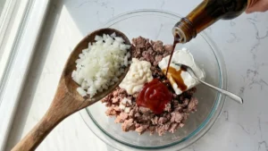 Braunschweiger Dip Recipe 16 Chopped onions and Worcestershire sauce added to braunschweiger dip mixture.