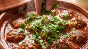 Moroccan Meatballs Recipe 22 Cooked moroccan meatballs garnished with fresh herbs