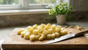 Papá Asado Recipe 15 Cutting potatoes into cubes for papá asado