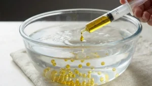 Molecular Gastronomy Recipes 17 Dropping olive oil mixture into calcium bath to form molecular gastronomy pearls
