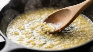 Florida Permit Sauce Recipe 15 Fresh garlic sautéing in melted butter for Florida-style permit fish sauce
