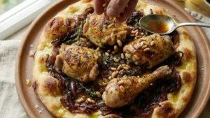 Authentic Palestinian Musakhan Recipe 22 Garnishing Musakhan with toasted pine nuts