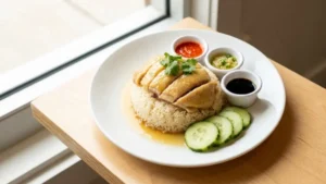 Hainam Chicken Rice Recipe 22 Hainam chicken rice recipe with tender chicken and fragrant rice.