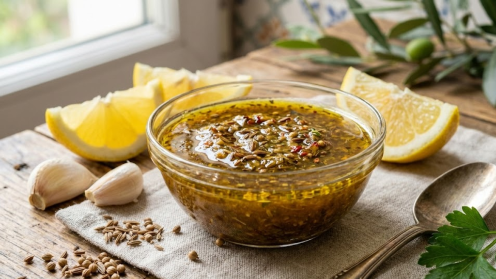 Pharaoh Sauce Recipe 12 Homemade Pharaoh sauce recipe in a bowl with garlic, lemon, and spices