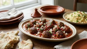 Moroccan Meatballs Recipe 23 Moroccan meatballs served with rich tomato sauce and bread