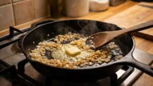 How to Make Rahmschwammerl Recipe 15 Onions and garlic sautéing in butter