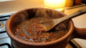 Pharaoh Sauce Recipe 18 Pharaoh sauce simmering in saucepan with spices