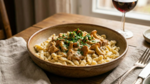 How to Make Rahmschwammerl Recipe 21 Rahmschwammerl served over spaetzle