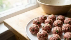 Easy Albondigas Soup Recipe in Crock Pot 15 Raw albondigas meatballs ready for slow cooking