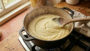 Recipe Ugali 19 Smoothing the top of cooked ugali