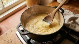 Recipe Ugali 16 Stirring ugali mixture in a pot