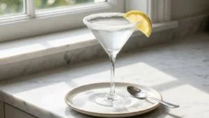 Raspberry Lemon Drop Cocktail Recipe – Bright, Boozy & Ready in Minutes 14 Sugar-rimmed martini glass prepared with fresh lemon for raspberry lemon drop cocktail