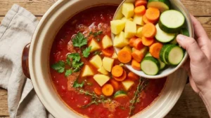 Easy Albondigas Soup Recipe in Crock Pot 17 Vegetables added to crock pot albondigas soup