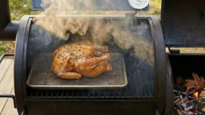 Whole Pheasant Recipes 19 Whole pheasant smoking inside a smoker with golden skin forming