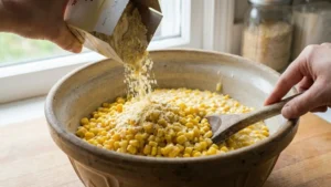 The Best Corn Pudding Recipe 16 Adding cornbread mix to corn pudding batter