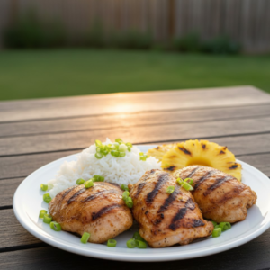 Kilauea Chicken Recipe 19 Finished Kilauea chicken recipe served with rice and pineapple