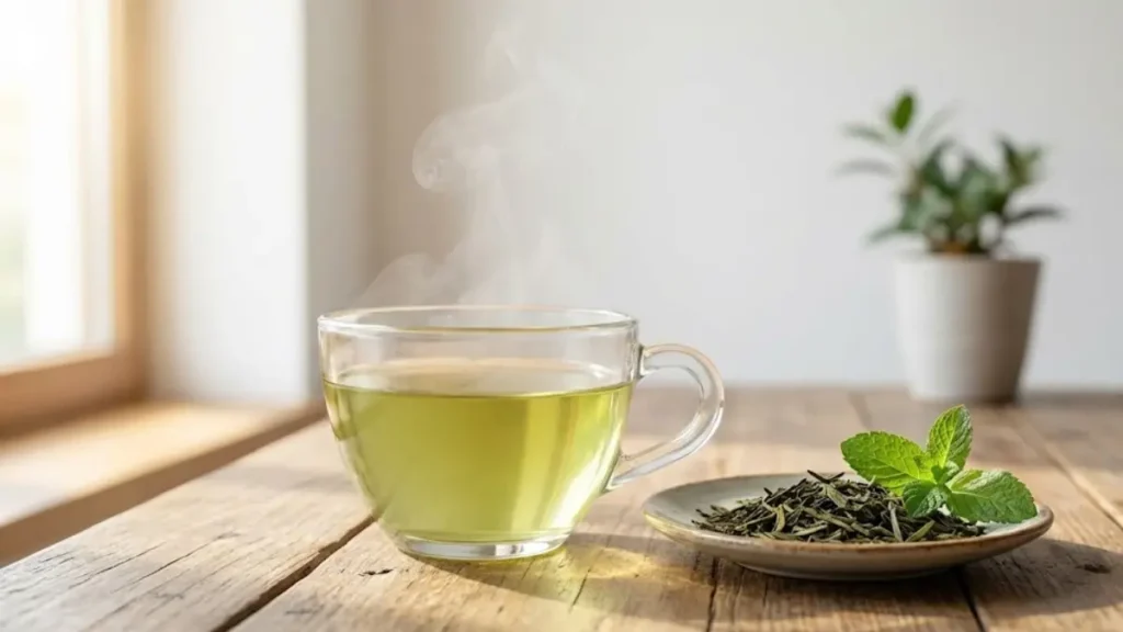 10 Foods That Promote Longevity: Science-Backed Diet for a Longer, Healthier Life 18 Green tea with tea leaves, antioxidant-rich drink that promotes longevity