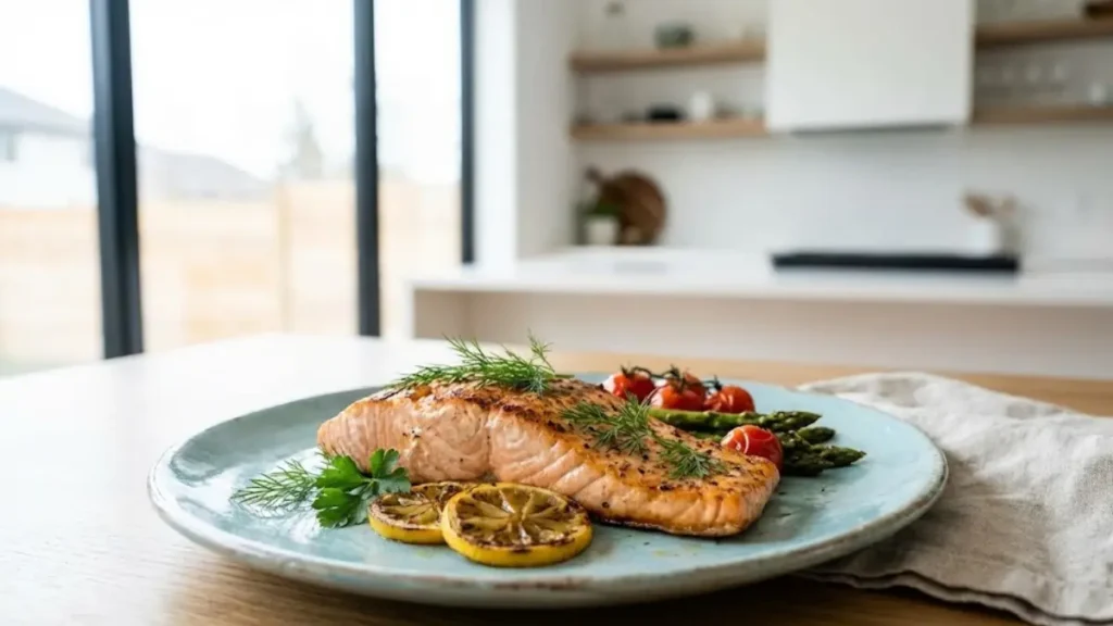 10 Foods That Promote Longevity: Science-Backed Diet for a Longer, Healthier Life 14 Grilled salmon rich in omega-3 fatty acids, a food that promotes longevity and heart health