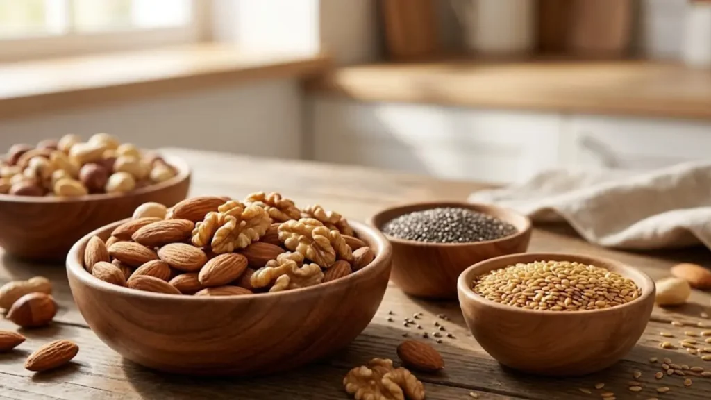 10 Foods That Promote Longevity: Science-Backed Diet for a Longer, Healthier Life 15 Mixed nuts and seeds including almonds and flaxseeds that support longevity and healthy aging