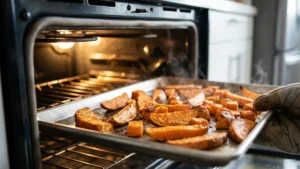 Sweet Potato Recipe 21 Sweet potatoes roasting in the oven until golden and tender