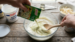 Knorr Spinach Dip Recipe – The Classic Creamy Party Dip Everyone Loves 7 Adding Knorr vegetable mix to spinach dip