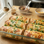 Cheesy baked beans burritos fresh from oven with melted cheese