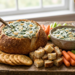 Creamy Knorr spinach dip served with crackers and vegetables