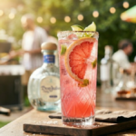 Don Julio Paloma cocktail with grapefruit and salted rim in bright summer setting