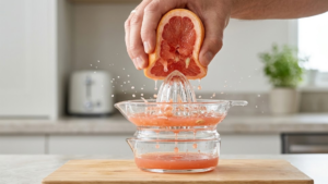 Don Julio Paloma Recipe 7 Fresh grapefruit juice being squeezed