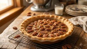 Goode Pecan Pie Recipe 20 Freshly baked pecan pie cooling on a rack.