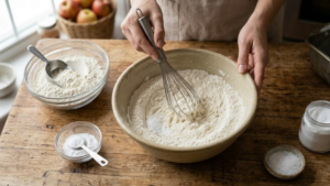 Stock’s Bakery Pound Cake Recipe 17 Mixing flour, baking powder, and salt for pound cake.