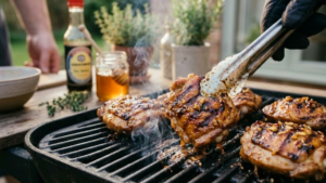 Molokai Chicken Recipe 18 Molokai chicken grilling with caramelized pineapple glaze.