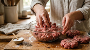Classic Cookout Recipes 14 Preparing classic cookout burger patties with seasoned ground beef