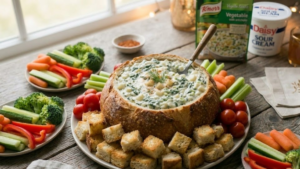 Knorr Spinach Dip Recipe – The Classic Creamy Party Dip Everyone Loves 11 Spinach dip served in sourdough bread bowl
